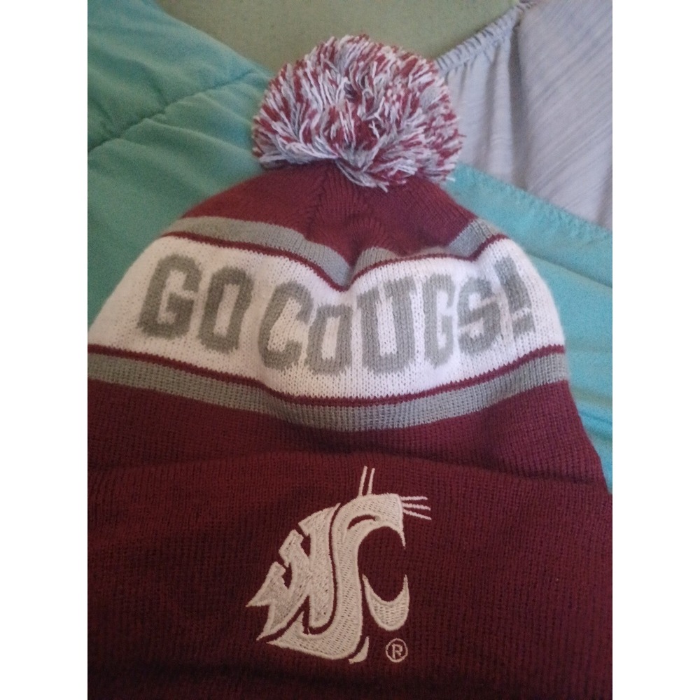 Washington State Cougars Beanie Hat Unisex Red Gray Whi Stretch Knit Embroidery